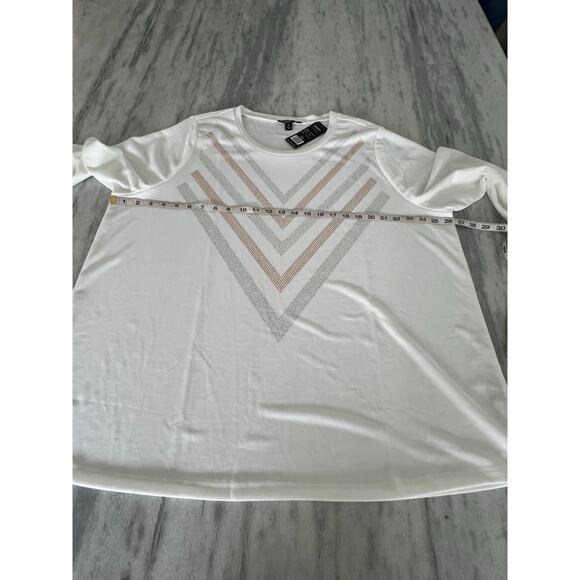 Robert Louis White Knit Tunic Top Metallic Studded Woman Plus Size 3X NWT - Picture 7 of 8